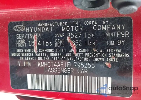 2015 Hyundai Accent Gls from USA, damaged, VIN KMHCT4AE1FU795255